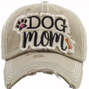 Dog Mom Distressed Khaki Tan Cap Hat NEW Fast Ship